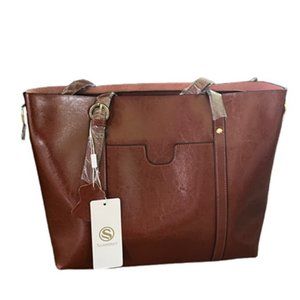 Seammer Brown Leather Tote Bag Handbag - NEW